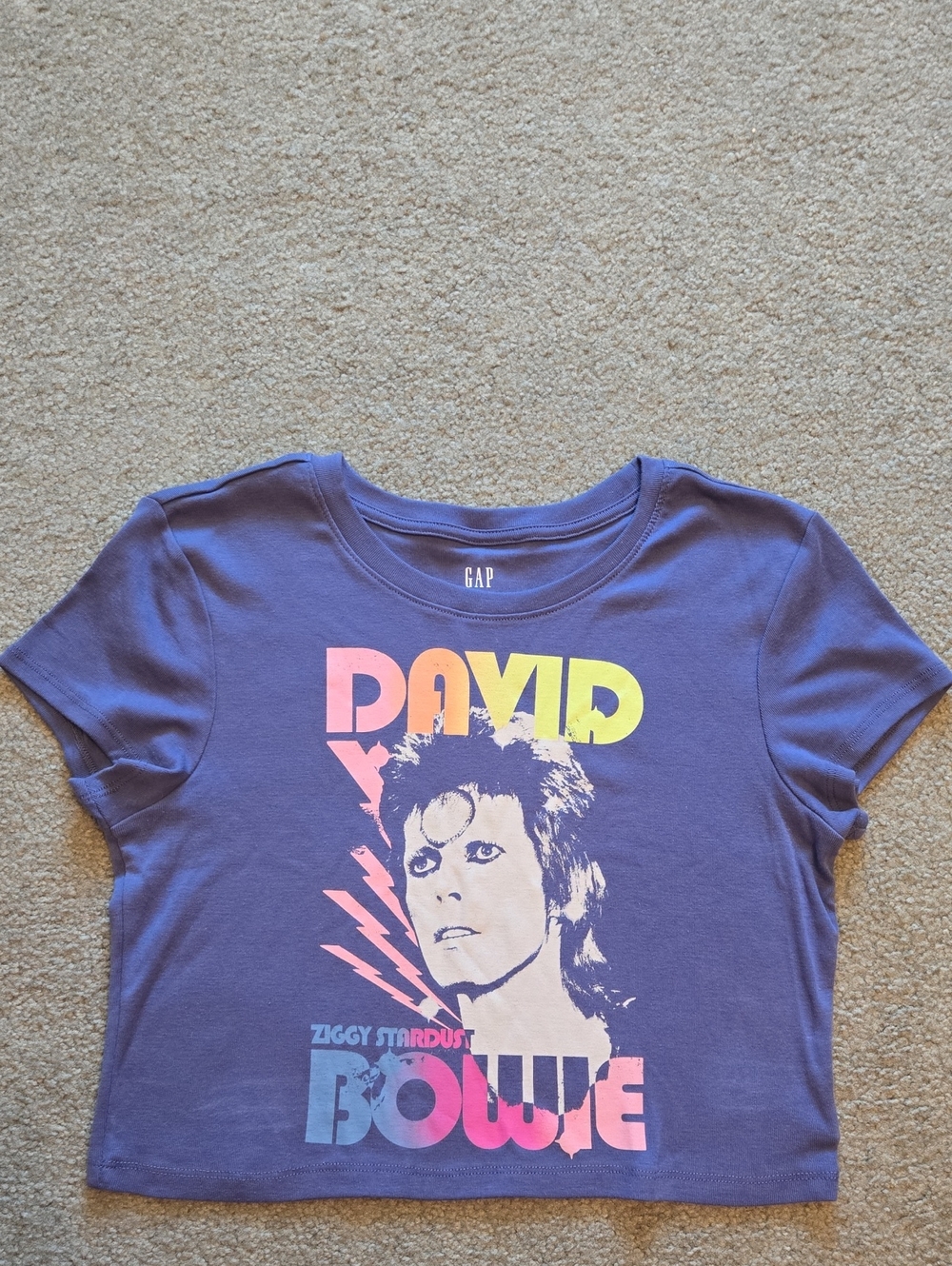 GAP Purple David Bowie Ziggy Stardust Graphic Cropped Tee Size Large